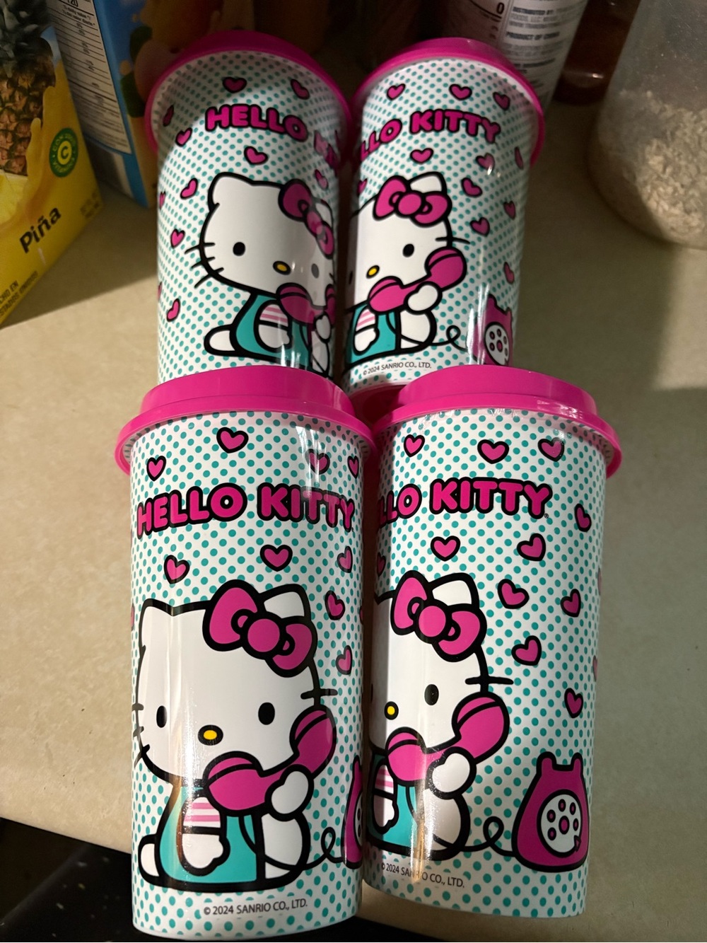 Sanrio Hello Kitty Pink and Teal Kids Cups - Set of 4